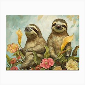 Floral Animal Illustration Sloth 2 Canvas Print
