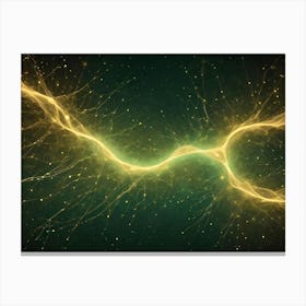 An Abstract, Glowing, Golden Line Forming A Swirling, Spiral Shape Against A Dark Green Background, Resembling A Neural Pathway Or Energy Flow Canvas Print