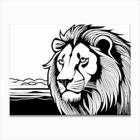 Lion Linocut Sketch Black And White art, animal art, 145 Canvas Print