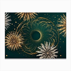 A Background With Gold And Silver Fireworks And A Glowing, Golden Ring In The Center Canvas Print