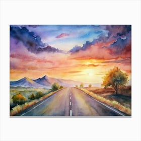 A Cinematic Sunset Road View Perfect For Adventu (1) Canvas Print