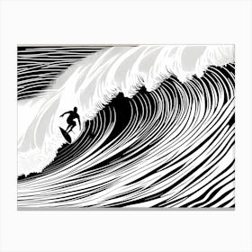 Linocut Black And White Surfer On A Wave art, surfing art, 5 Canvas Print