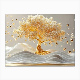 3d Golden Tree With Pearl 1 Canvas Print