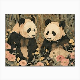 Floral Animal Illustration Panda 2 Canvas Print