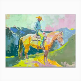 Neon Cowboy In Rocky Mountains 8 Painting Canvas Print