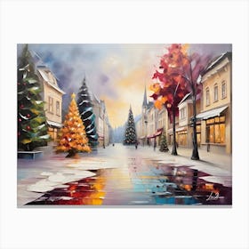 Christmas Street town painting Canvas Print