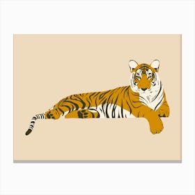 Tiger Relaxing - Beige Canvas Print