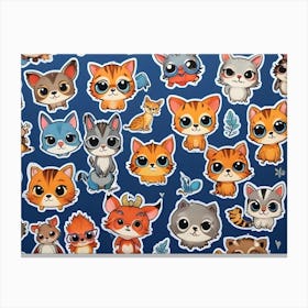 A Seamless Pattern Featuring A Collection Of Colorful, Cartoon Style Animals With Big Eyes 1 Canvas Print