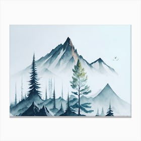 Mountain And Forest In Minimalist Watercolor Horizontal Composition 124 Canvas Print