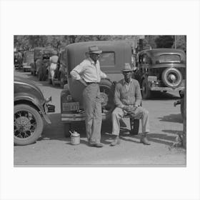 Farmers Sitting On Back Of Automobile, San Augustine, Texas By Russell Lee Canvas Print