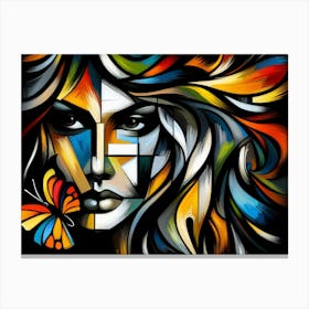 Wild and Colourful Abstract Female Portrait with Butterfly Canvas Print