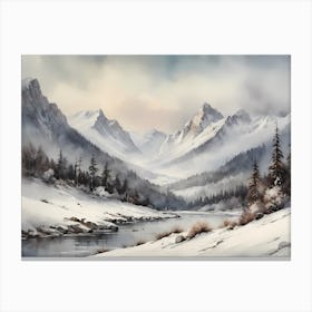 Vintage Muted Winter Mountain Landscape (15) 1 Canvas Print