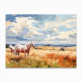 Horses Painting In Big Sky Montana, Usa, Landscape 1 Canvas Print