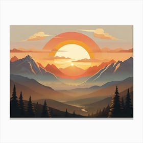 Sunset In The Mountains Landscape 2 Canvas Print