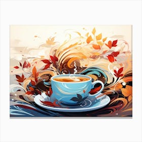 Coffee Cup With Autumn Leaves Canvas Print