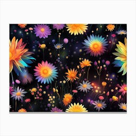 Colorful Flowers On Black Background Canvas Print