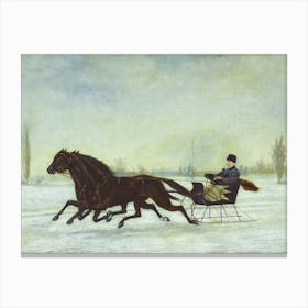 David Marsh in Horse-Drawn Sleigh in a Winter Landscape by Peter B. West (1880), Winter Print, sleigh ride Canvas Print