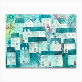 Green Town Houses Canvas Print