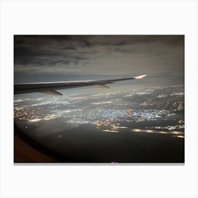Airplane Wing At Night Canvas Print