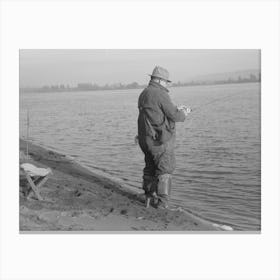 Fisherman On Banks Of Columbia River, Cowlitz County, Washington By Russell Lee 3 Canvas Print