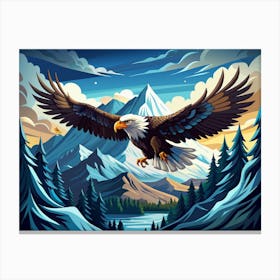 Bald Eagle Soaring Above A Mountain Lake Canvas Print