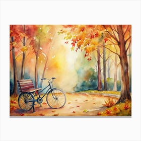 A Cozy Autumn Scene With A Bicycle Parked Near A (1) Canvas Print