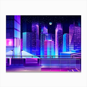 Cityscape At Night - Synthwave Neon City 3 Canvas Print