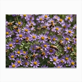 Bees on Purple Flowers Canvas Print