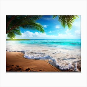 Beach Scene With Palm Trees 3 Canvas Print