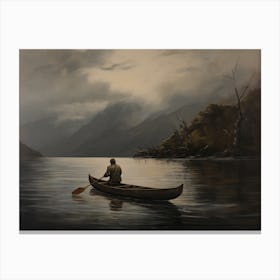 Lake Fisherman Canoe Painting Canvas Print