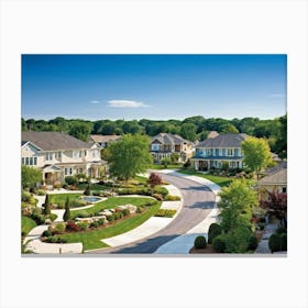 An Elegant Upscale Suburban Residential Real Estate Landscape Displaying Meticulous Homes Immersed (6) Canvas Print