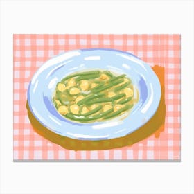 A Plate Of Green Beans, Top View Food Illustration, Landscape 1 Canvas Print