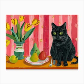 Black Cat With Pears 3 Canvas Print