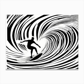 Linocut Black And White Surfer On A Wave art, surfing art, 250 Canvas Print