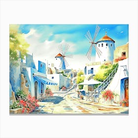 Santorini Greece Watercolor Painting Canvas Print