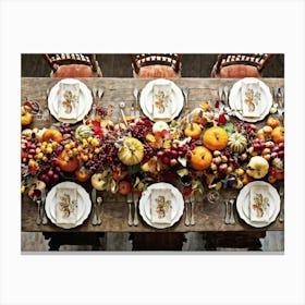 A Traditional Rustic Autumn Harvest Table Set For A Festive Gathering Sun Bleached Wooden Table Hig (1) 2 Canvas Print