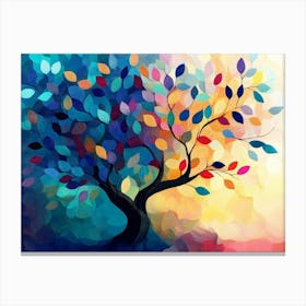 Colorful Tree With Leaves On Hanging Branches Illustration Background 6 Canvas Print