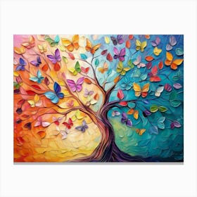 3d Elegant Colorful Tree With Vibrant Leaves Hanging Branches Canvas Print