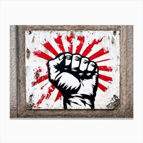 A Clenched Fist Emblematic Of Both Power And Protest Striking Through A Backdrop Of Chaos And Turm (6) Canvas Print