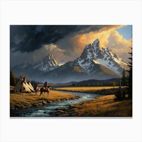 Stream Tetons Indians Teepees 45 Canvas Print