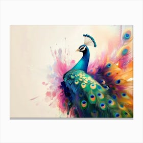 3d Colorful Peacock 1 Canvas Print