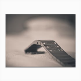 Close Up Of A Metal Watch Strap Is On A White Cloth Canvas Print