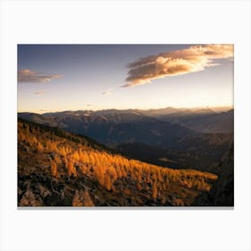 Alpine Landscape Bathed In The Warm Glow Of Autumn Colors Expansive Mountains Stretching Into The H (3) Canvas Print