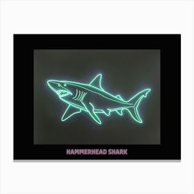 Green Pink Scalloped Hammerhead Neon Shark Poster 3 Canvas Print