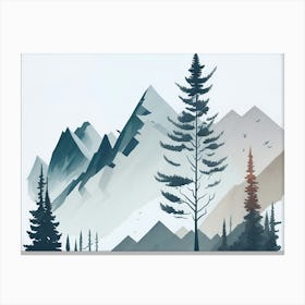 Mountain And Forest In Minimalist Watercolor Horizontal Composition 212 Canvas Print