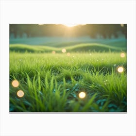 A Close Up Shot Of A Field Of Lush Green Grass With Dew Drops 1 Canvas Print