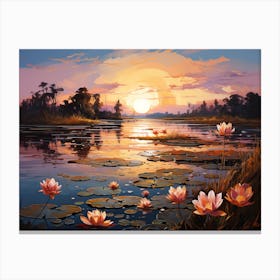 Sunset With Water Lilies Canvas Print