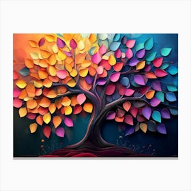 Elegant Colorful Tree with Vibrant Leaves Hanging Branches Illustration 1 Canvas Print