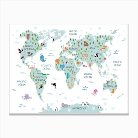 Animal World Map Canvas Print