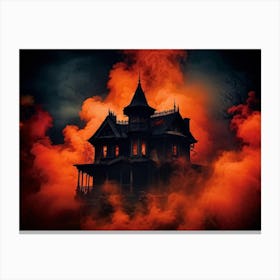 A Haunted House With Fiery And Skittish Autumn Colors Forms The Centerpiece Of A Mysterious Hallowee 2 1 Canvas Print